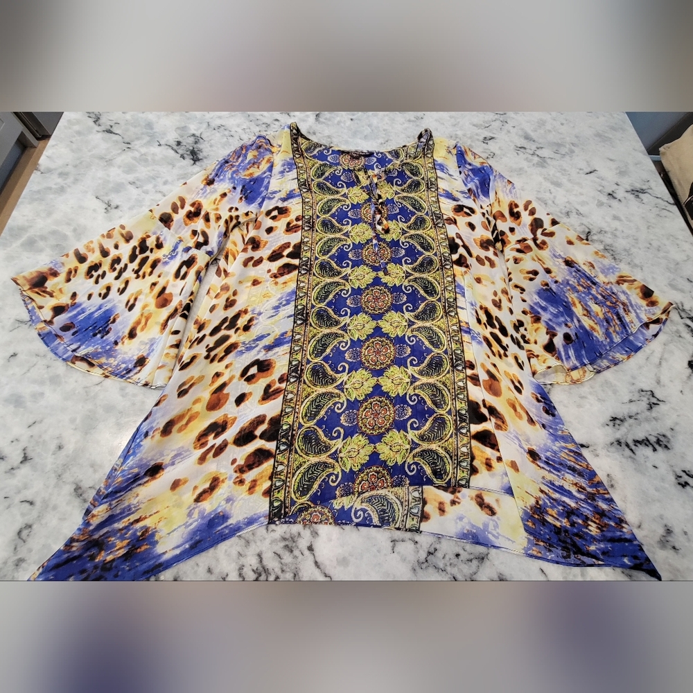 Sienna Rose Blue and Yellow Patterned Blouse